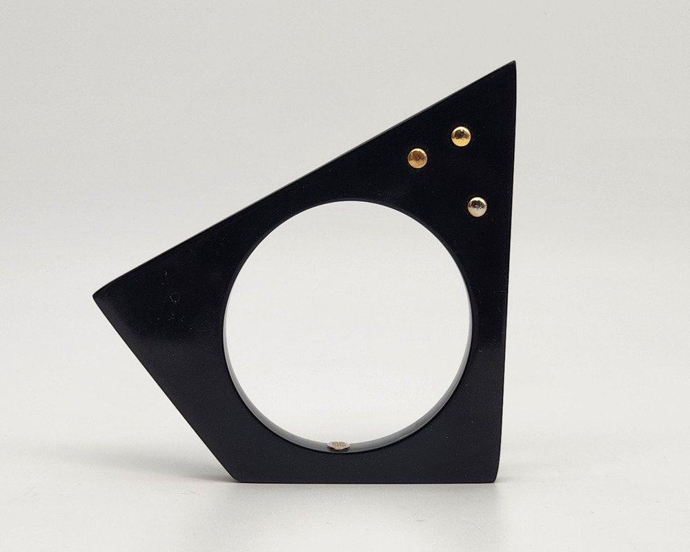 Alexis Bittar Asymmetrical Pentagon Black Lucite Mod Bangle Bracelet